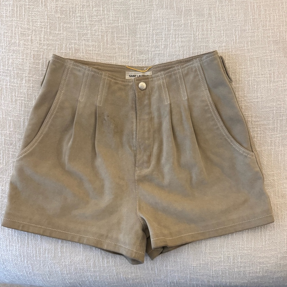 YSL Saint Laurent Calf Leather Suede Shorts